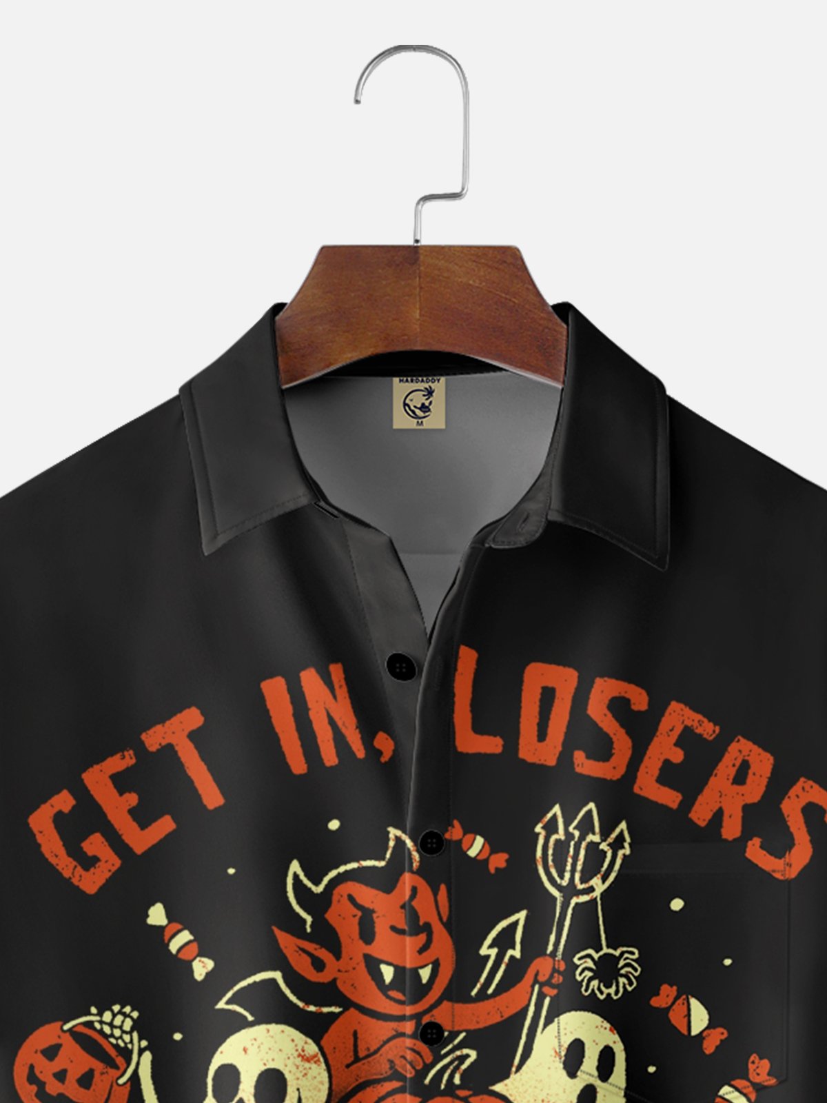 Hardaddy x Eduely Moisture-wicking Fun Halloween Ghost Pumpkin Skull Chest Pocket Casual Shirt