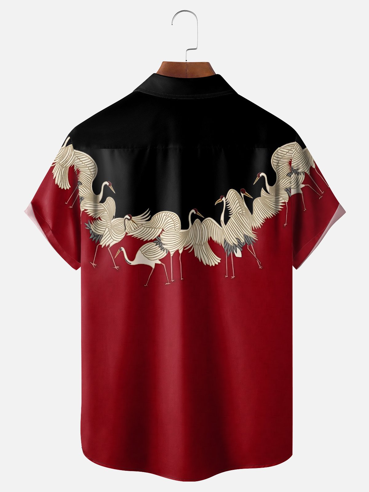 Moisture Wicking Ukiyo-e Crane Chest Pocket Hawaiian Shirt