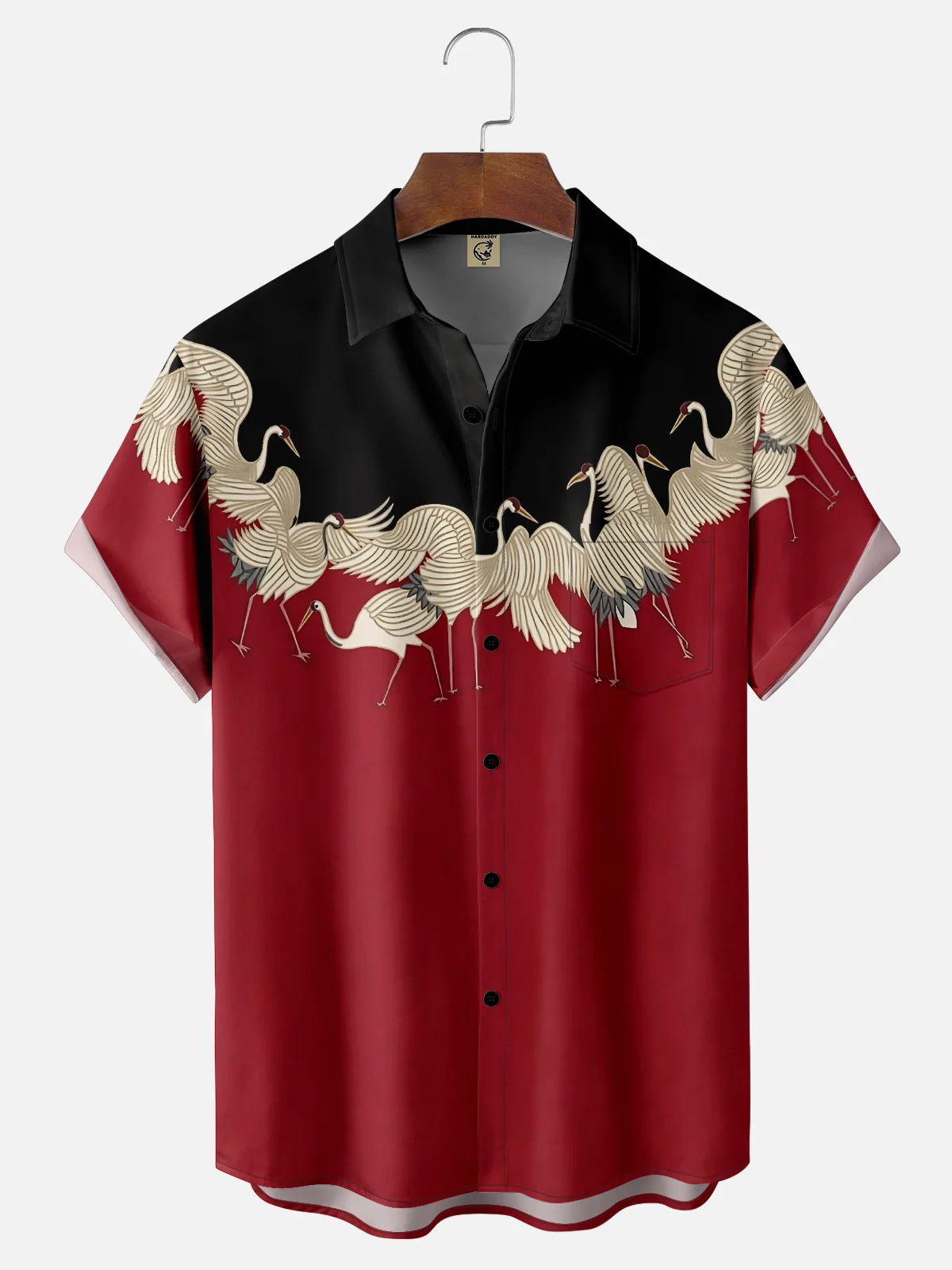 Moisture Wicking Ukiyo-e Crane Chest Pocket Hawaiian Shirt
