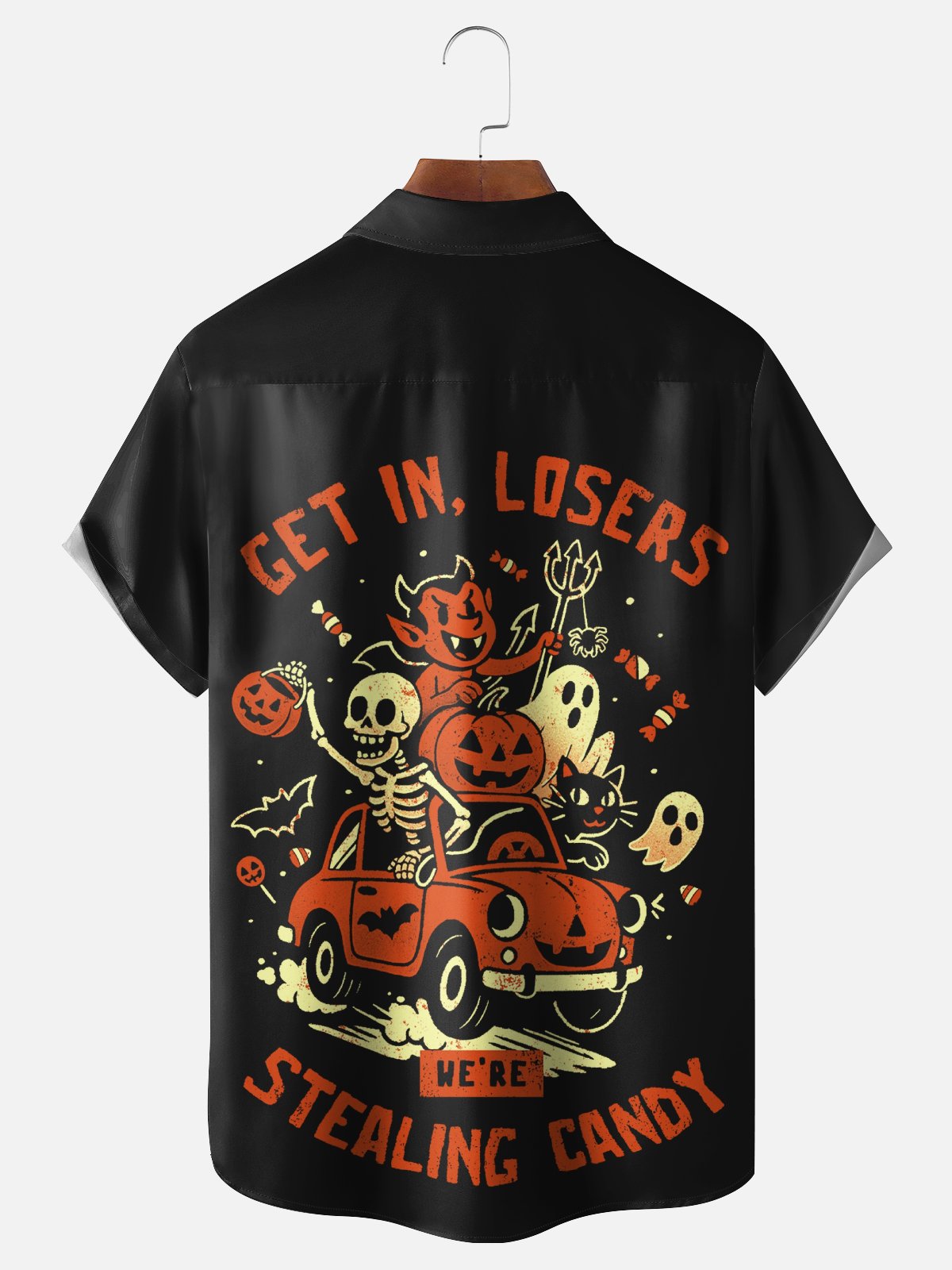 Hardaddy x Eduely Moisture-wicking Fun Halloween Ghost Pumpkin Skull Chest Pocket Casual Shirt