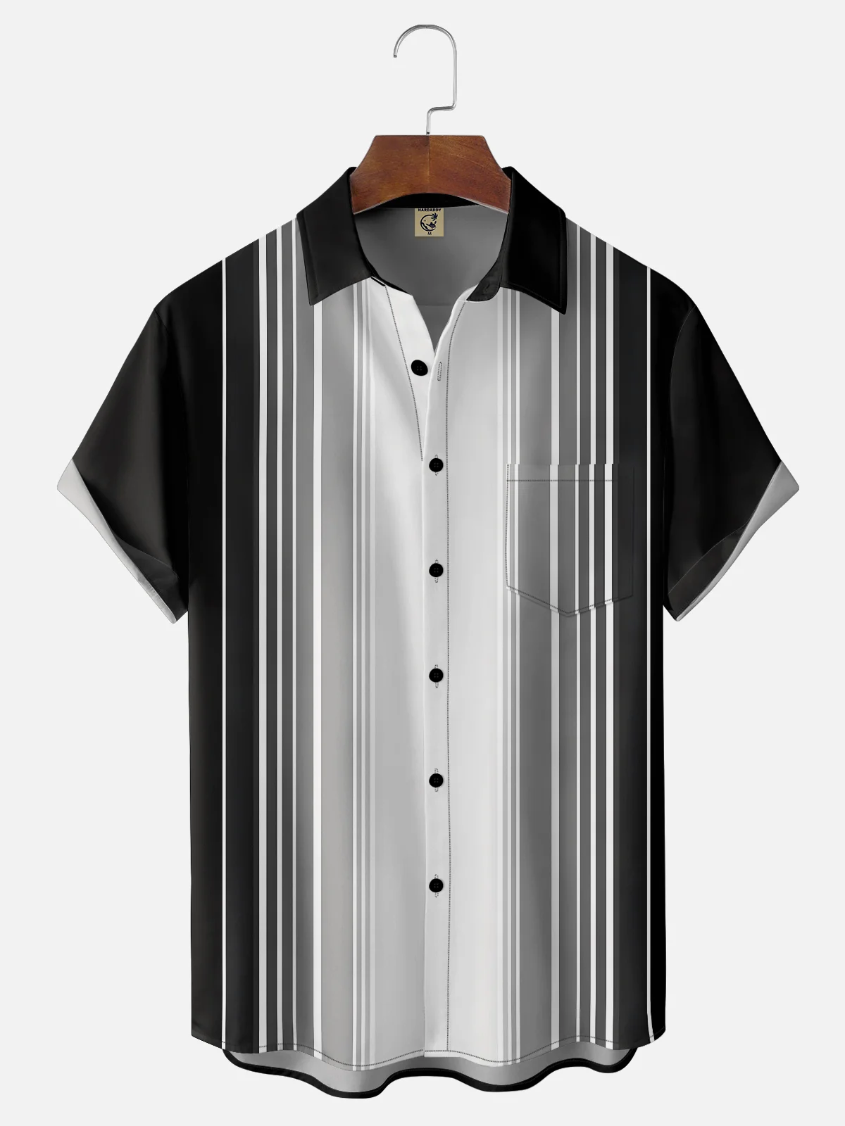 Moisture Wicking Ombre Stripe Chest Pocket Bowling Shirt