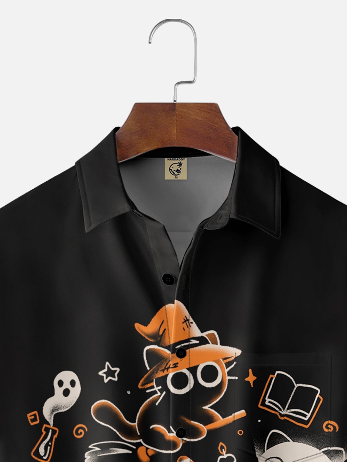 Hardaddy x Eduely Moisture-wicking Fun Halloween Cat Ghost Pumpkin Chest Pocket Casual Shirt