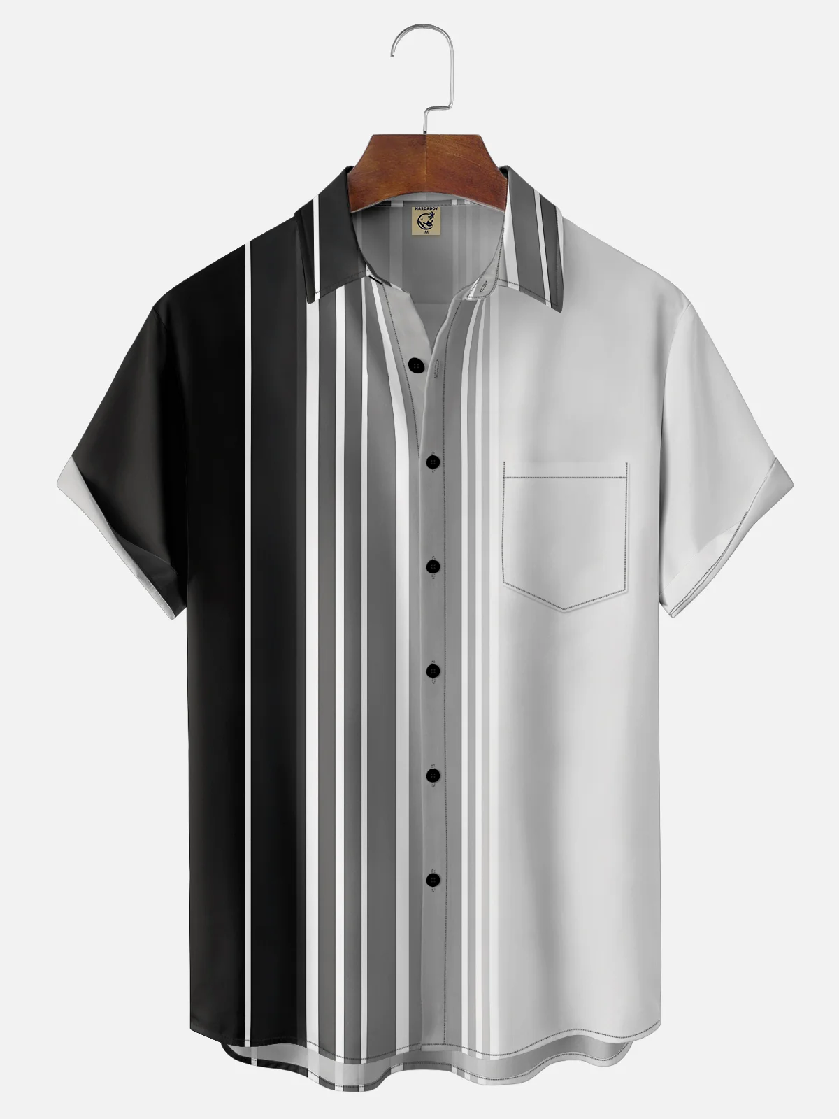 Moisture Wicking Ombre Stripe Chest Pocket Bowling Shirt