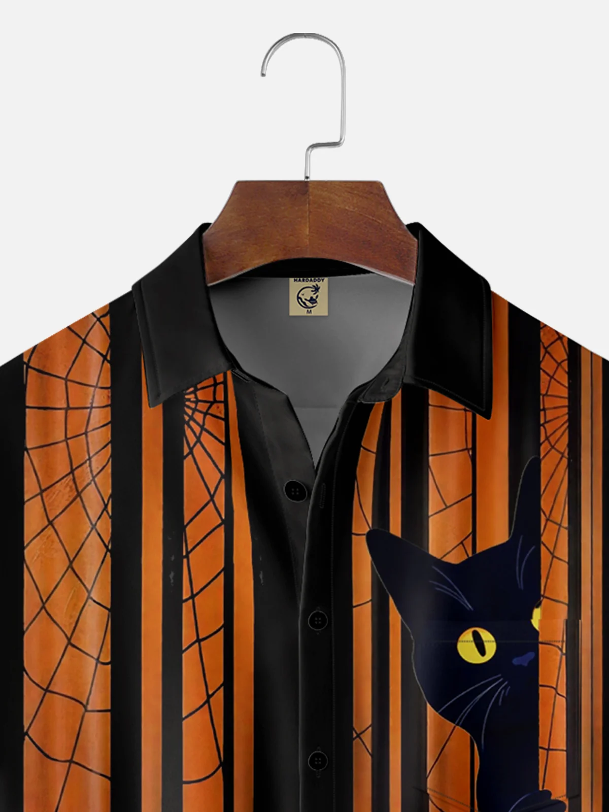 Moisture Wicking Halloween Striped Cat Breast Pocket Bowling Shirt