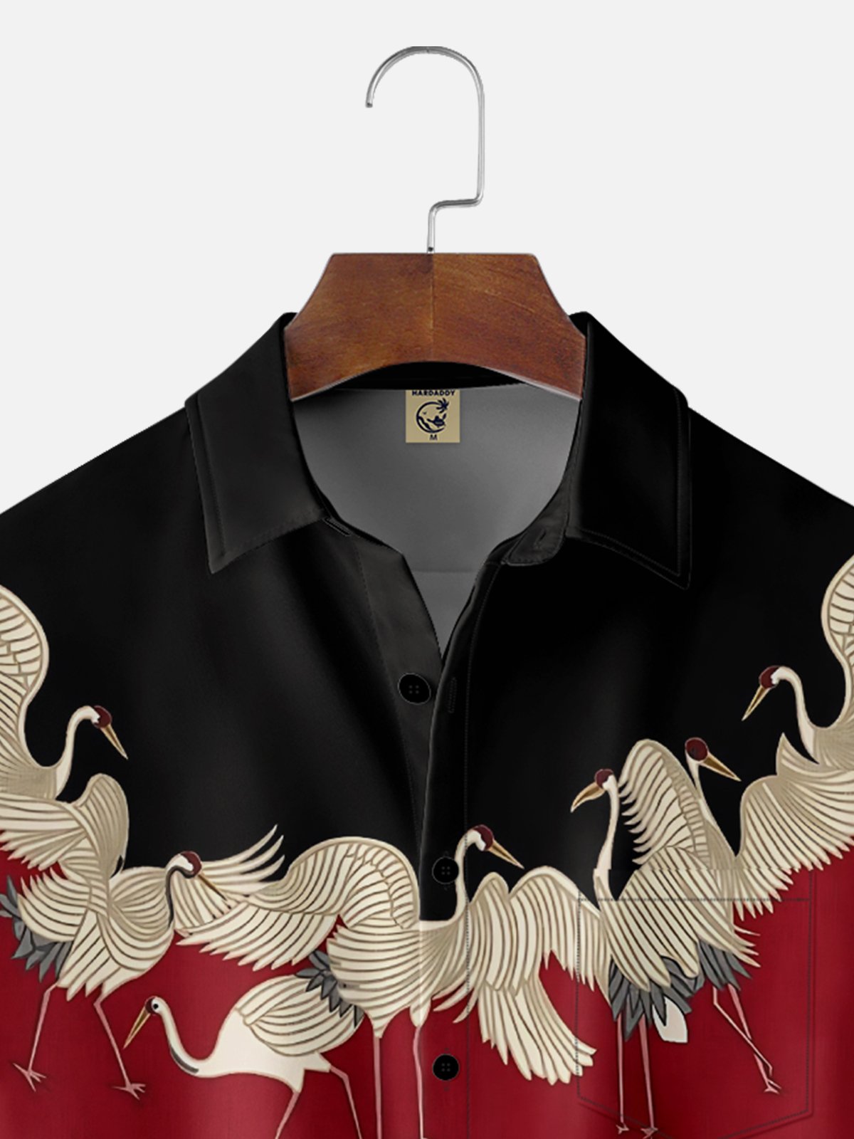 Moisture Wicking Ukiyo-e Crane Chest Pocket Hawaiian Shirt
