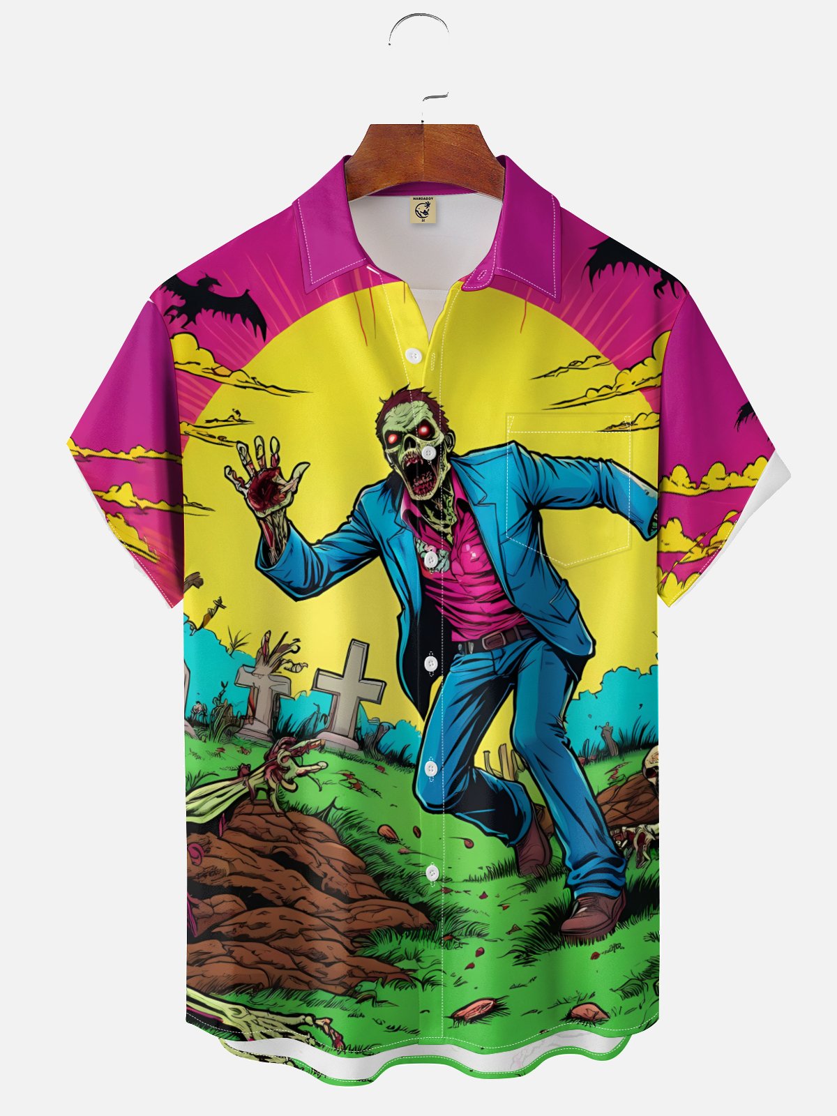 Moisture-wicking Halloween Zombies Chest Pocket Holiday Shirt