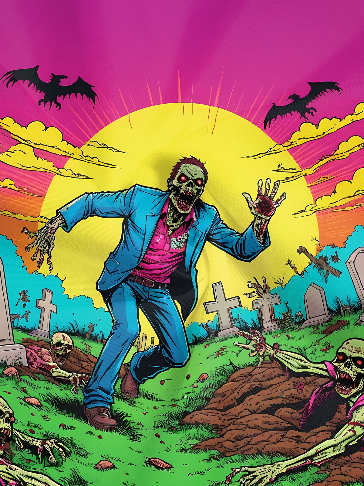 Moisture-wicking Halloween Zombies Chest Pocket Holiday Shirt