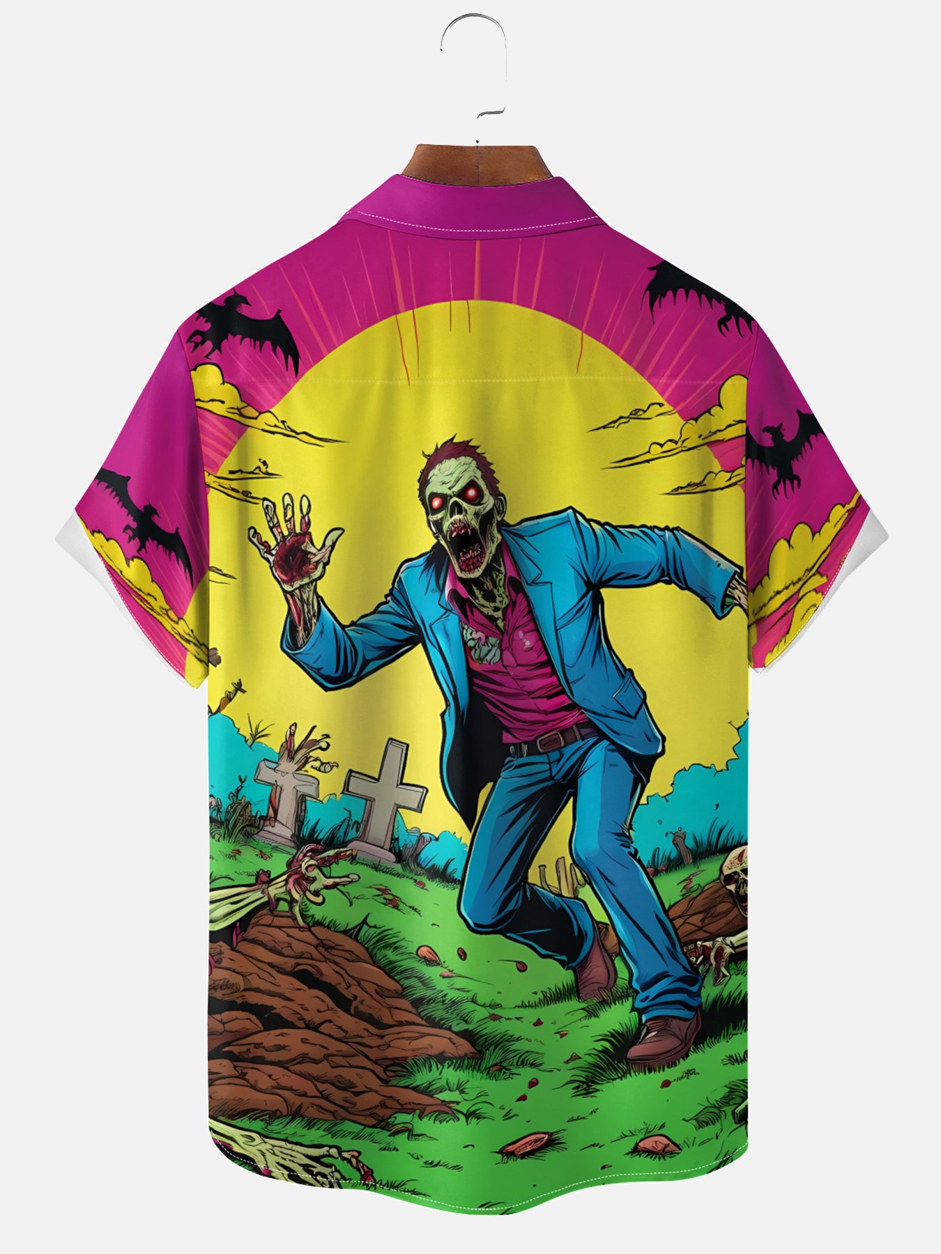 Moisture-wicking Halloween Zombies Chest Pocket Holiday Shirt