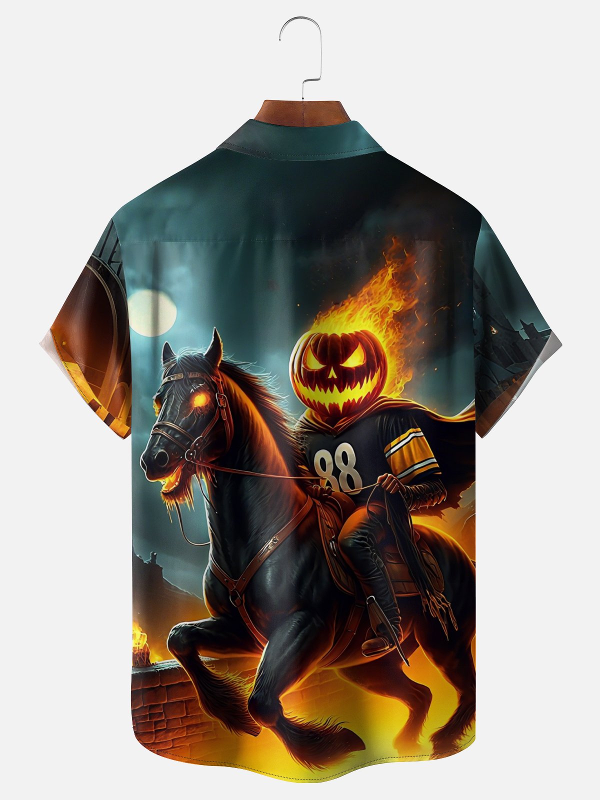 Moisture-wicking American Football Pumpkin Headless Horseman Halloween Chest Pocket Casual Shirt