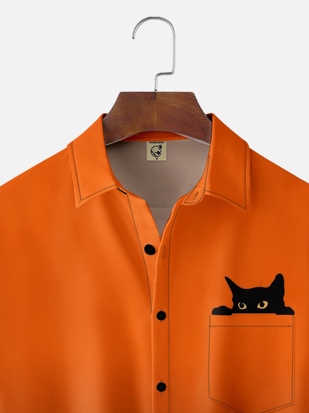 Moisture-wicking Halloween Black Cat Gradient Color Chest Pocket Casual Shirt