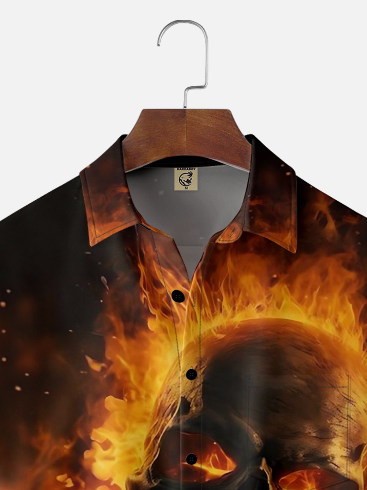 Moisture-wicking Flaming Skull Art Halloween Chest Pocket Casual Shirt