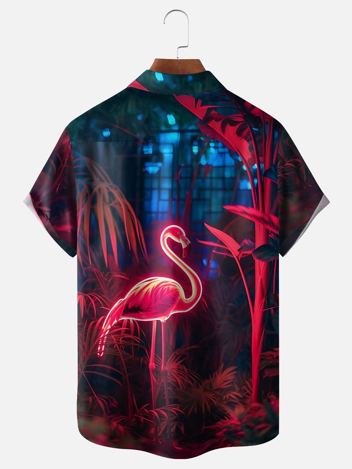 Moisture-wicking Palm Tree Flamingo Chest Pocket Hawaiian Shirt