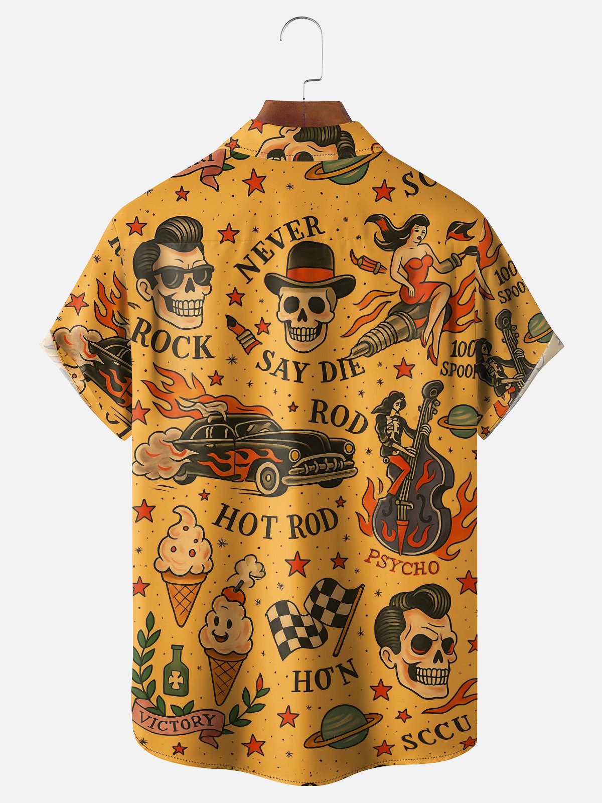 Moisture-wicking Vintage Skull Tattoo Art Halloween Chest Pocket Casual Shirt
