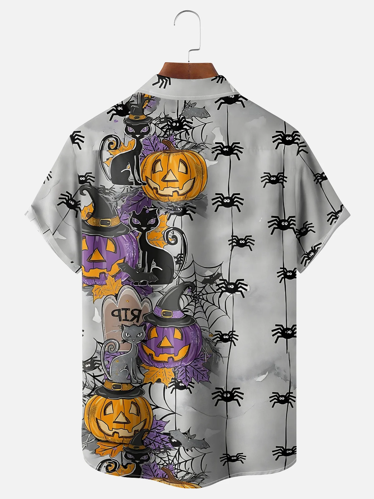 Moisture Wicking Halloween Pumpkin Spider Mao Chest Pocket Hawaiian Shirt
