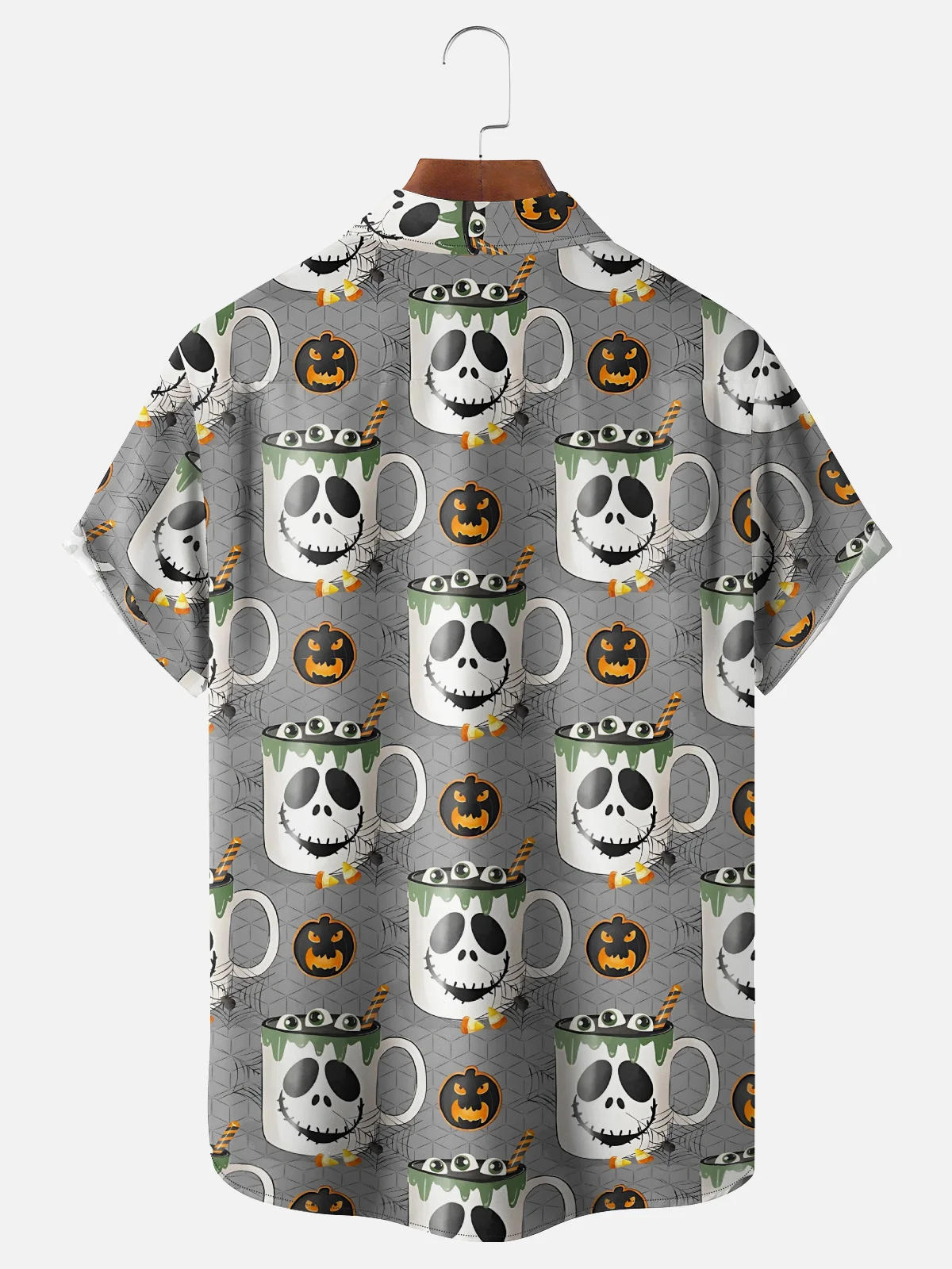 Moisture Wicking Halloween Pumpkin Ghost Chest Pocket Hawaiian Shirt