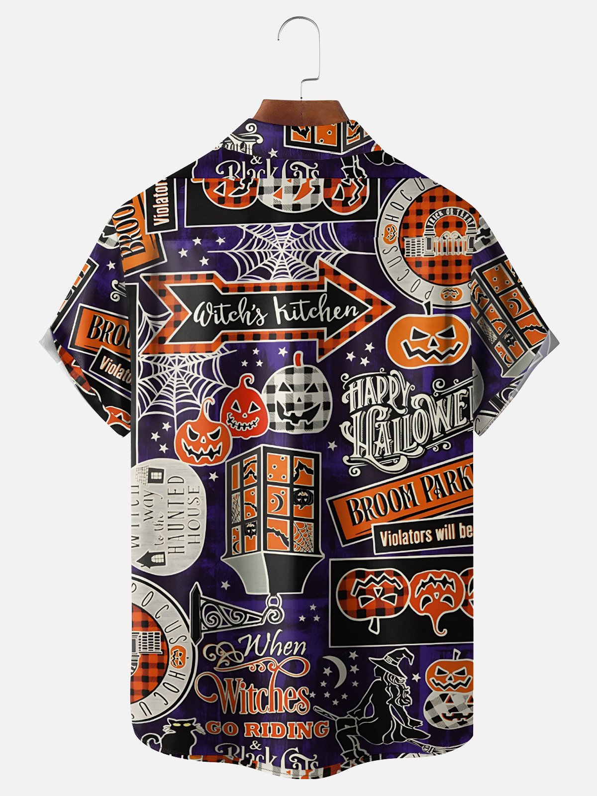 Moisture Wicking Halloween Witch Castle Chest Pocket Hawaiian Shirt