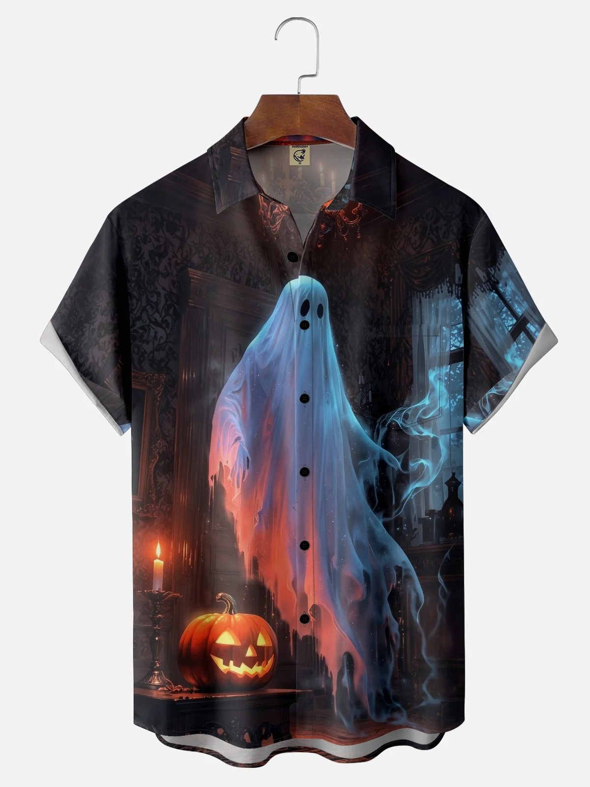 Moisture-wicking Halloween Ghost Pumpkin Castle Chest Pocket Casual Shirt