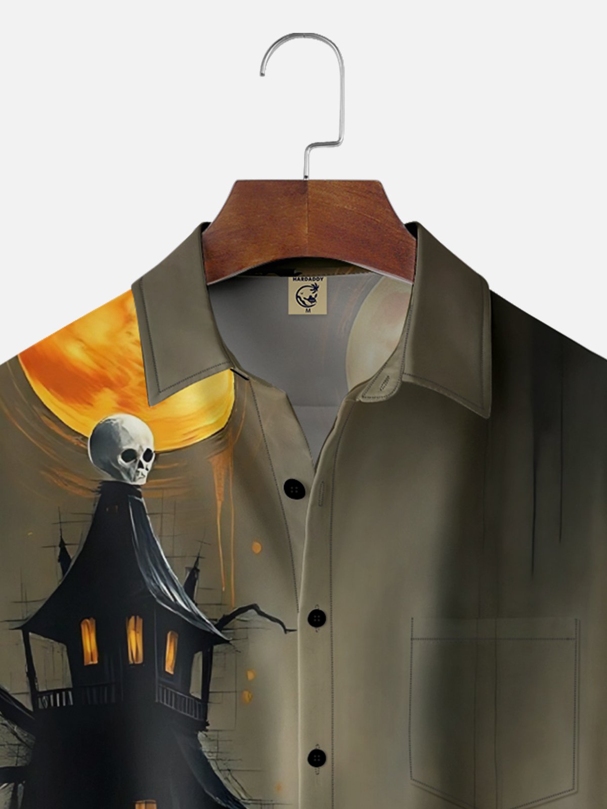 Moisture-wicking Halloween Castle Pumpkin Chest Pocket Casual Shirt
