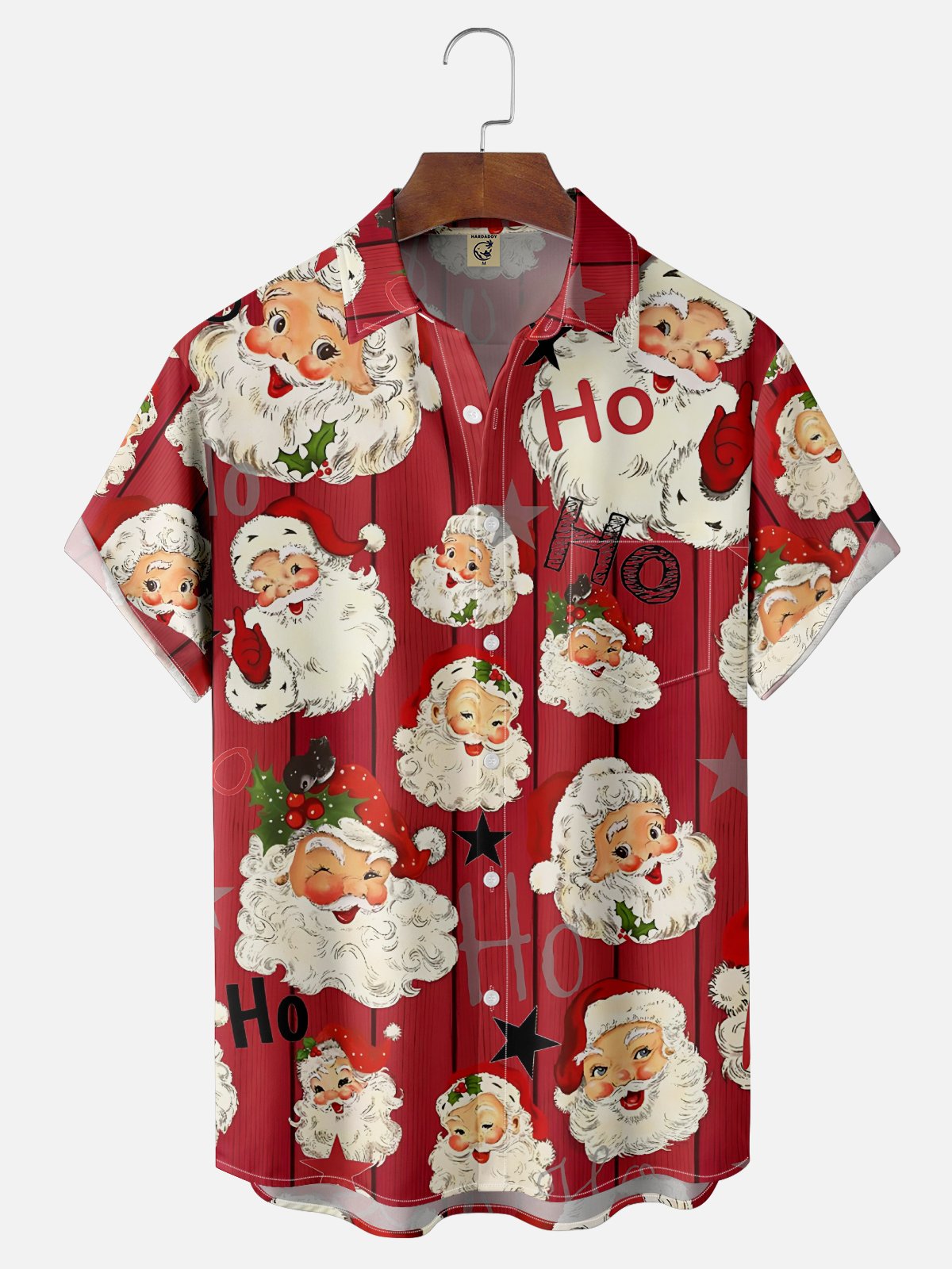 Moisture Wicking Christmas Santa HO Chest Pocket Hawaiian Shirt