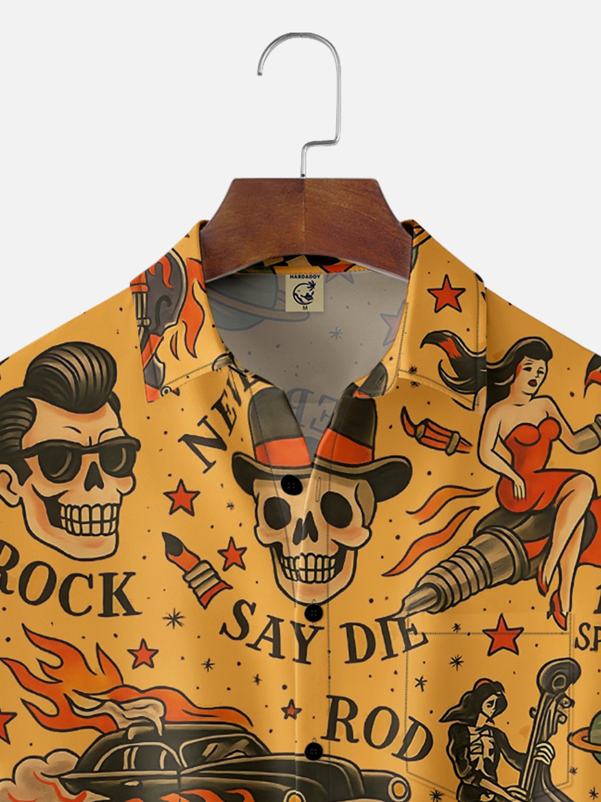 Moisture-wicking Vintage Skull Tattoo Art Halloween Chest Pocket Casual Shirt