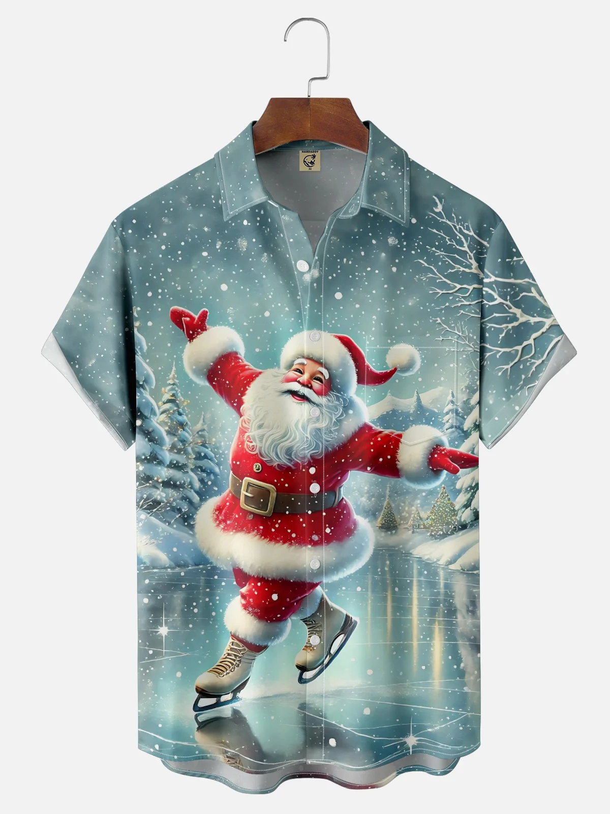 Moisture-wicking Christmas Santa Claus Chest Pocket Casual Shirt
