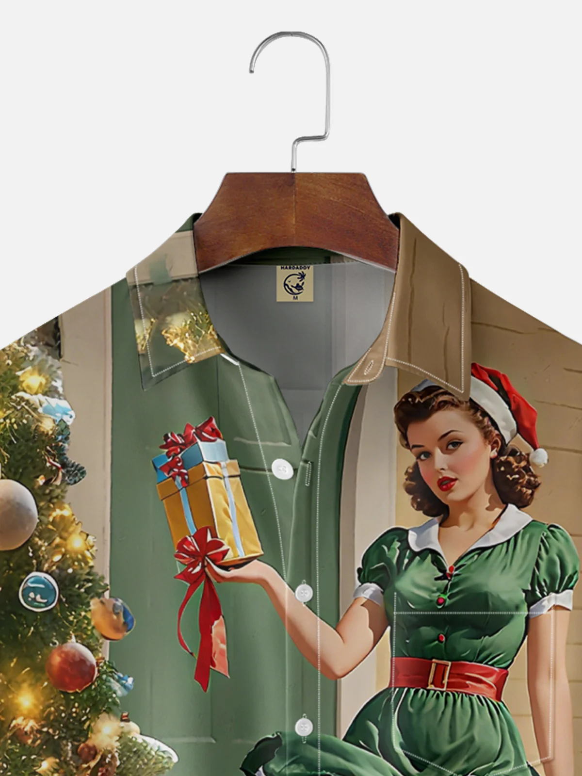 Moisture-wicking Christmas Retro Girl Funny Christmas Tree Chest Pocket Casual Shirt