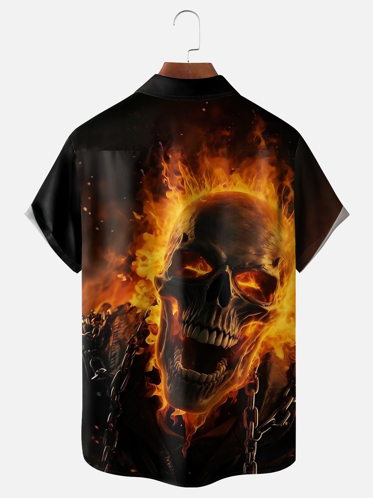 Moisture-wicking Flaming Skull Art Halloween Chest Pocket Casual Shirt