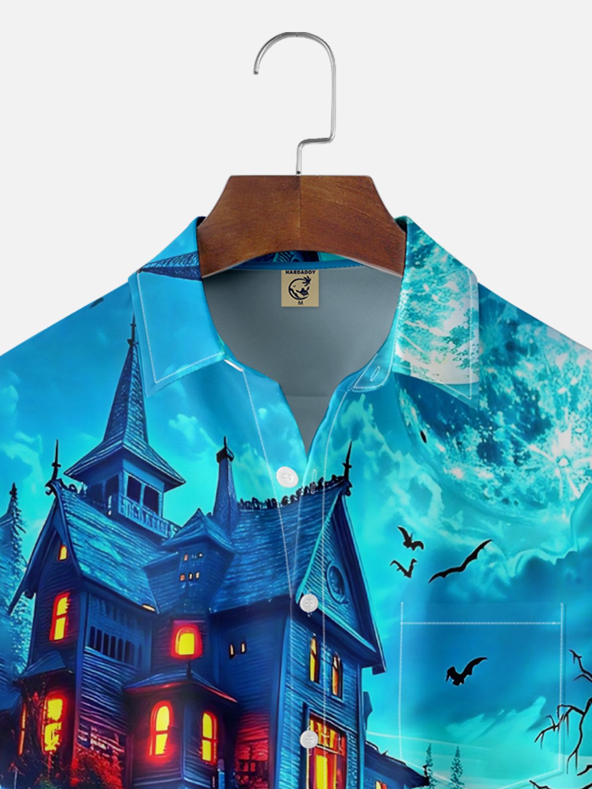 Moisture-wicking Halloween Pumpkin Castle Fun Chest Pocket Casual Shirt
