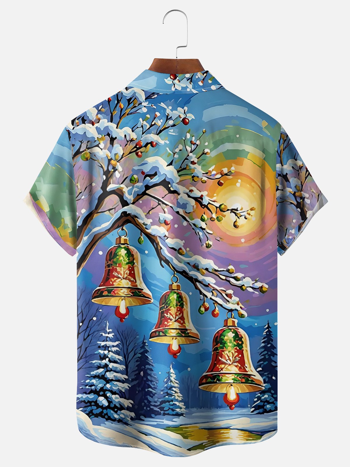 Moisture-wicking Christmas Santa Claus Jingle Bell Chest Pocket Casual Shirt