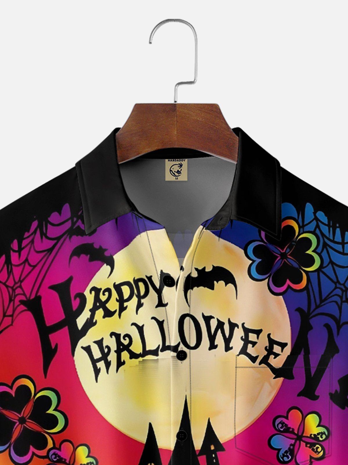 Moisture Wicking Halloween Happy Chest Pocket Hawaiian Shirt