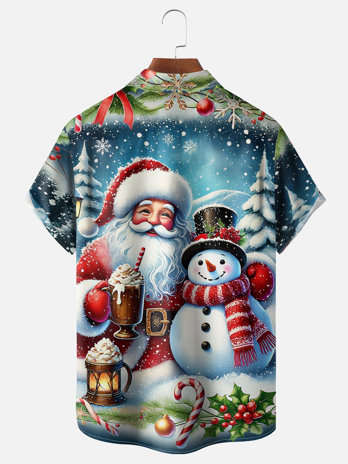 Moisture-wicking Christmas Santa Claus Chest Pocket Casual Shirt
