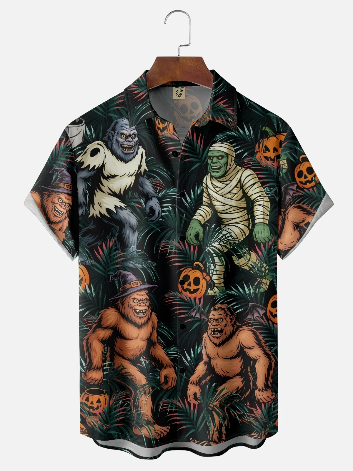 Moisture-wicking Halloween Bigfoot Pumpkin Chest Pocket Casual Shirt