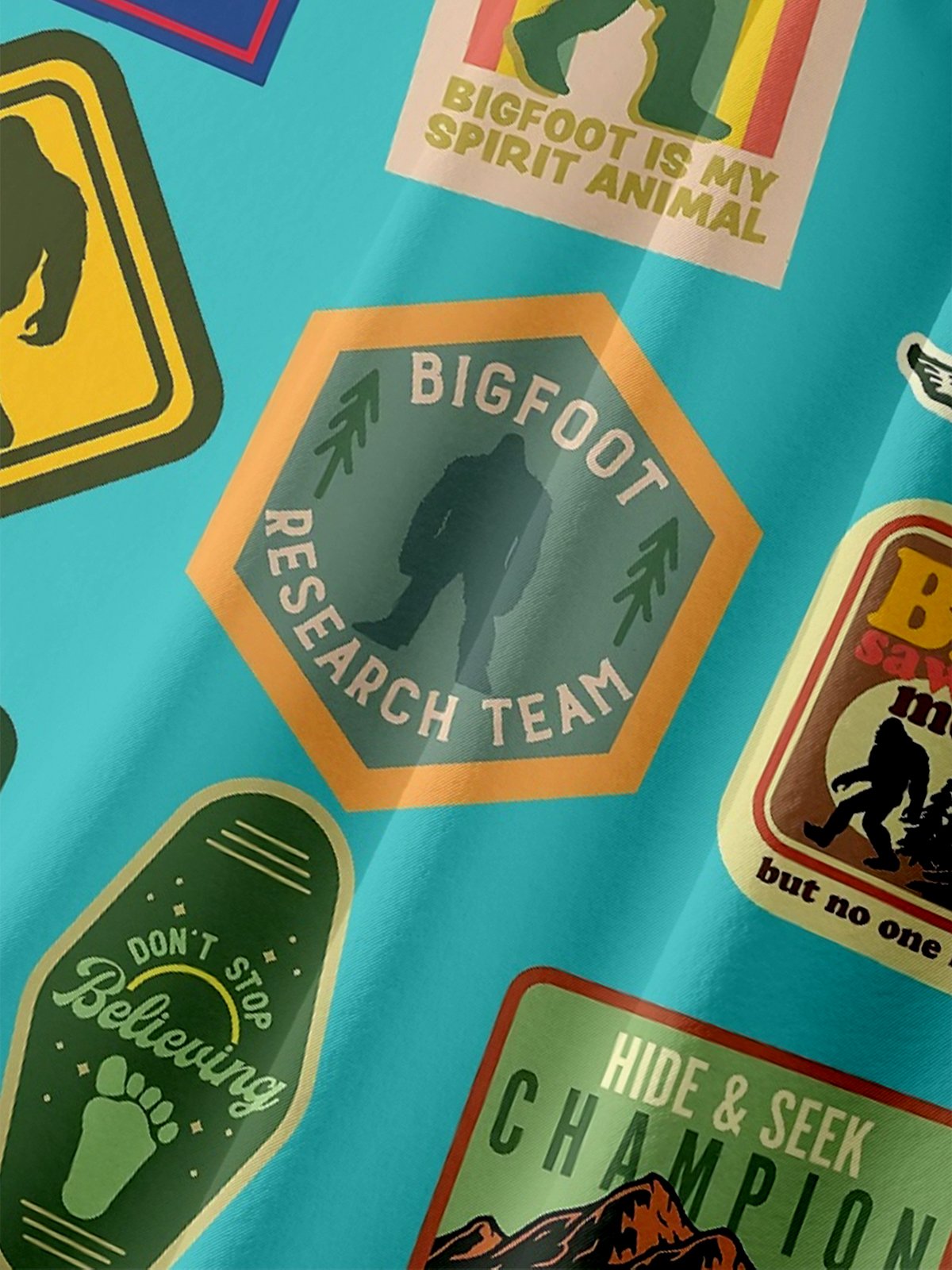 Moisture-Wicking Bigfoot Text Icon Chest Pocket Hawaiian Shirt