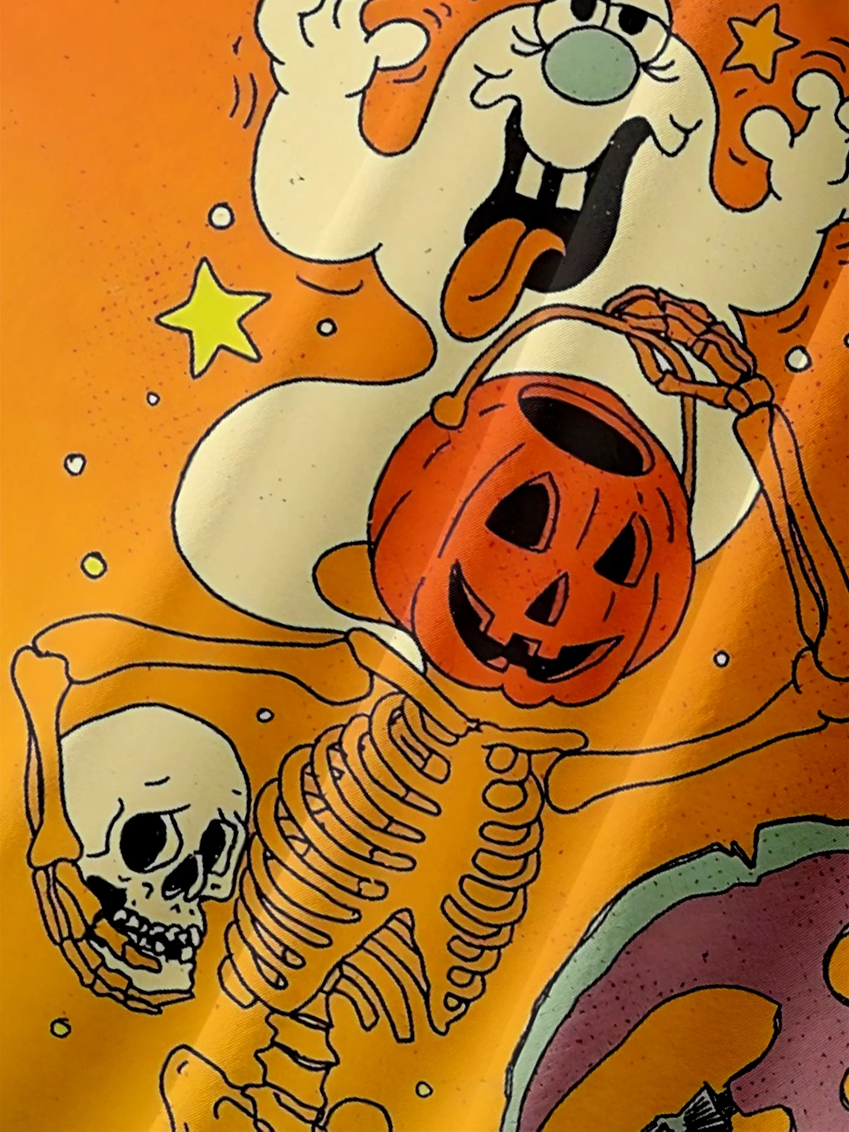 Moisture Wicking Halloween Pumpkin Ghost Chest Pocket Hawaiian Shirt