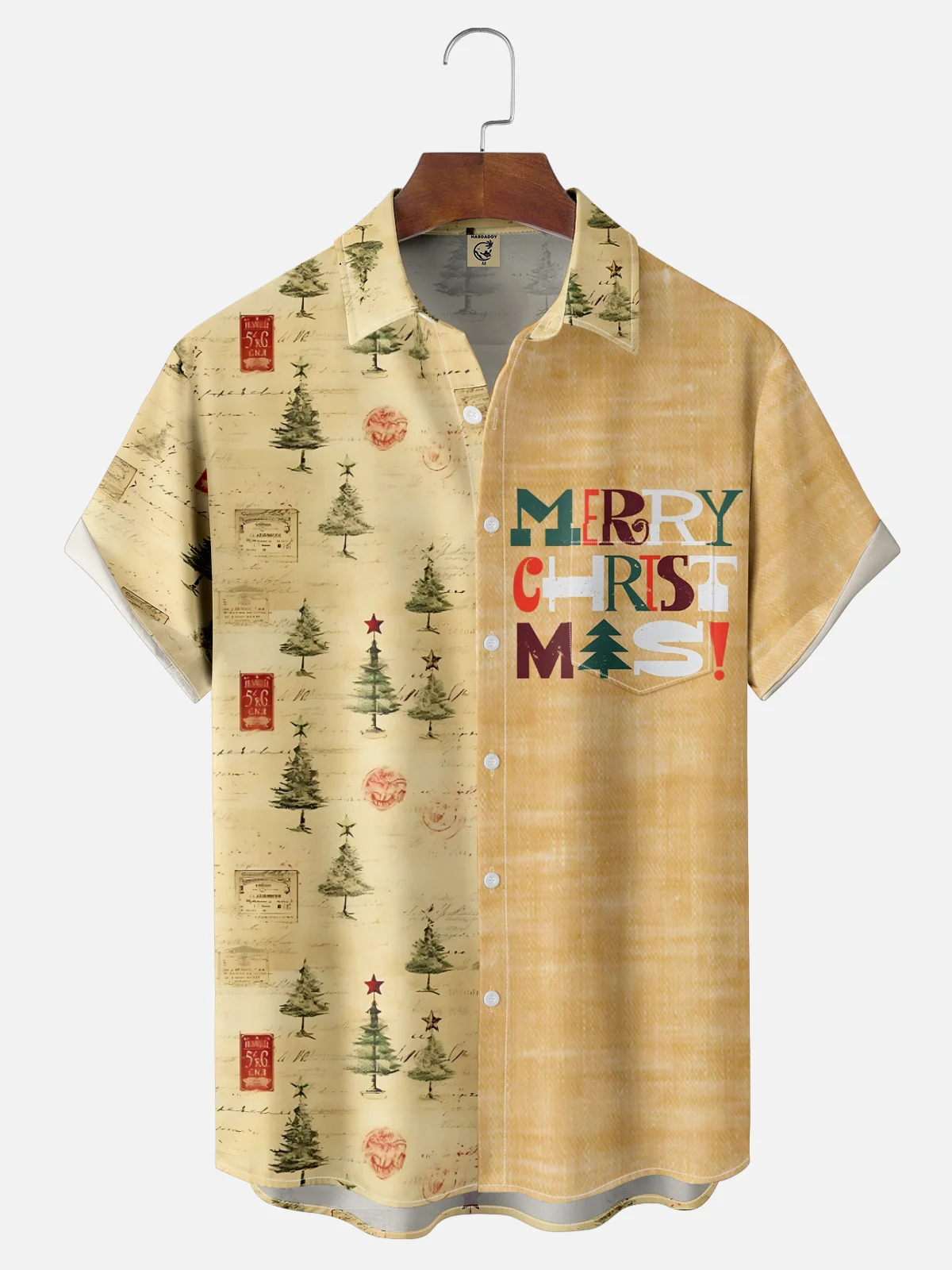 Moisture Wicking Merry Christmas Chest Pocket Hawaiian Shirt