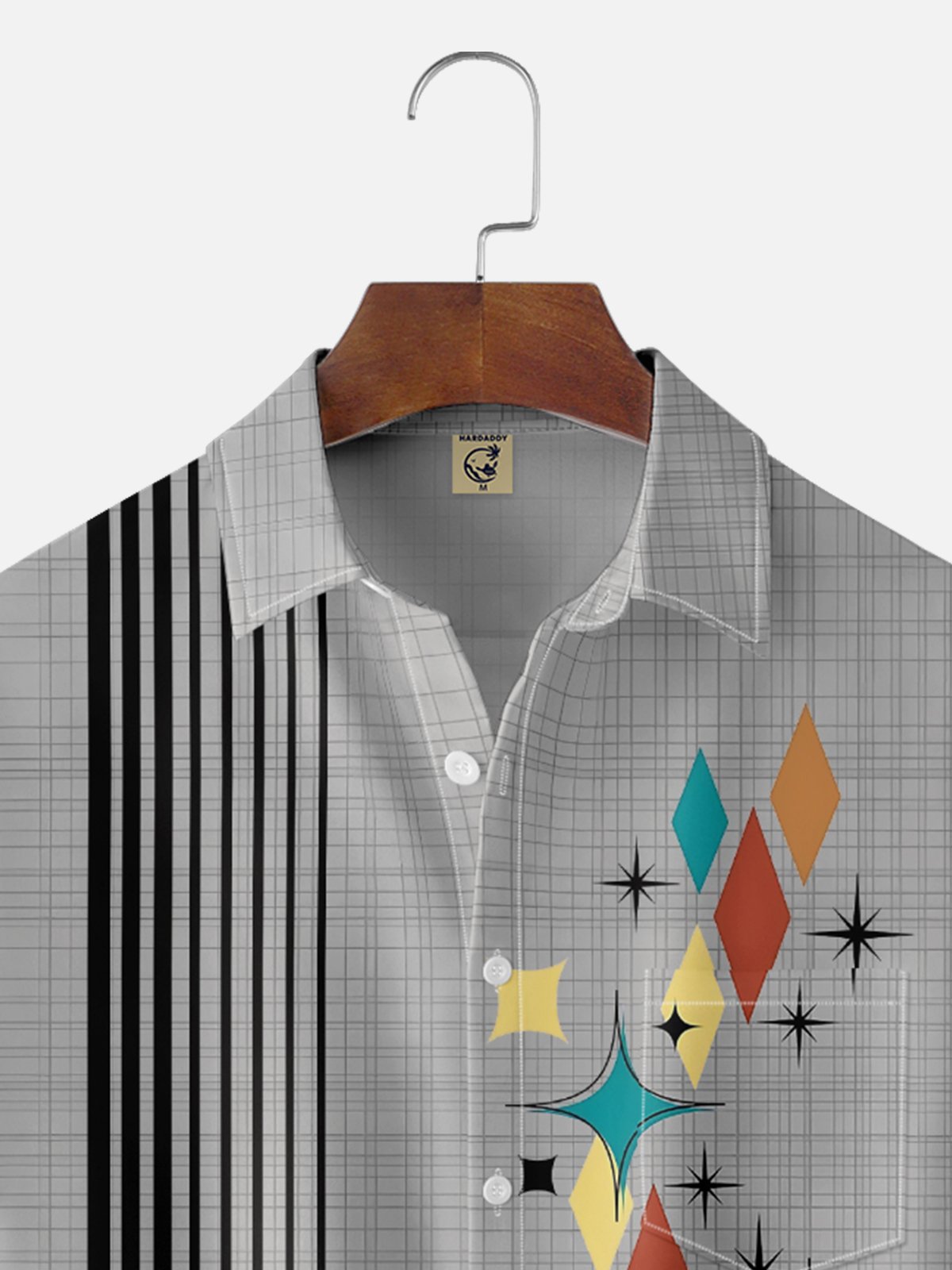 Moisture-wicking Geomatric Chest Pocket Bowling Shirt