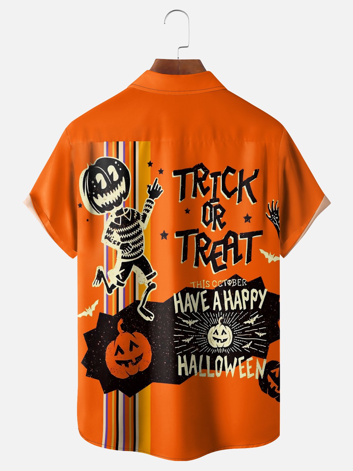 Moisture Wicking Halloween Pumpkin Ghost Chest Pocket Hawaiian Shirt