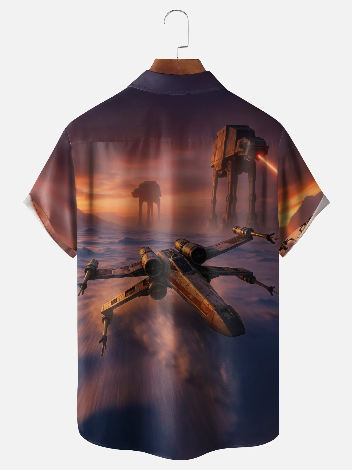 Moisture-wicking Star Spaceship Planets Chest Pocket Casual Shirt