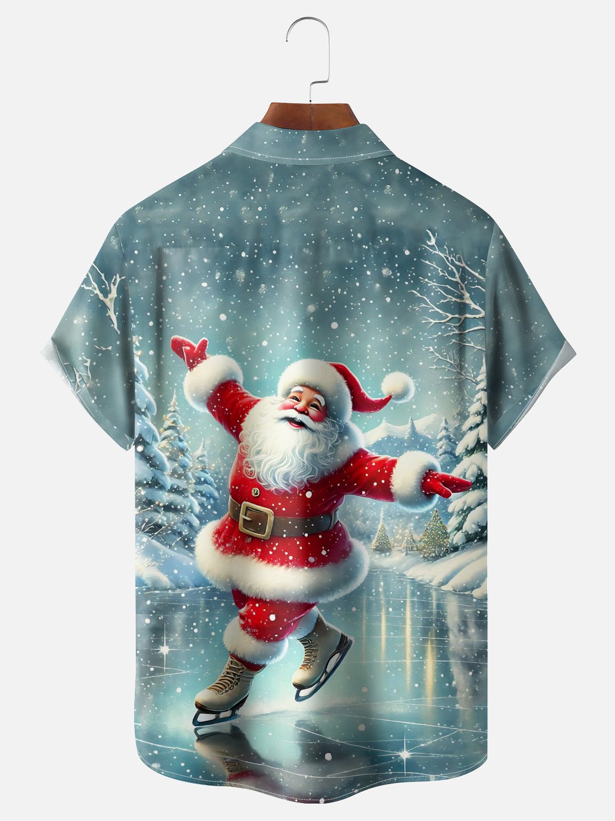 Moisture-wicking Christmas Santa Claus Chest Pocket Casual Shirt