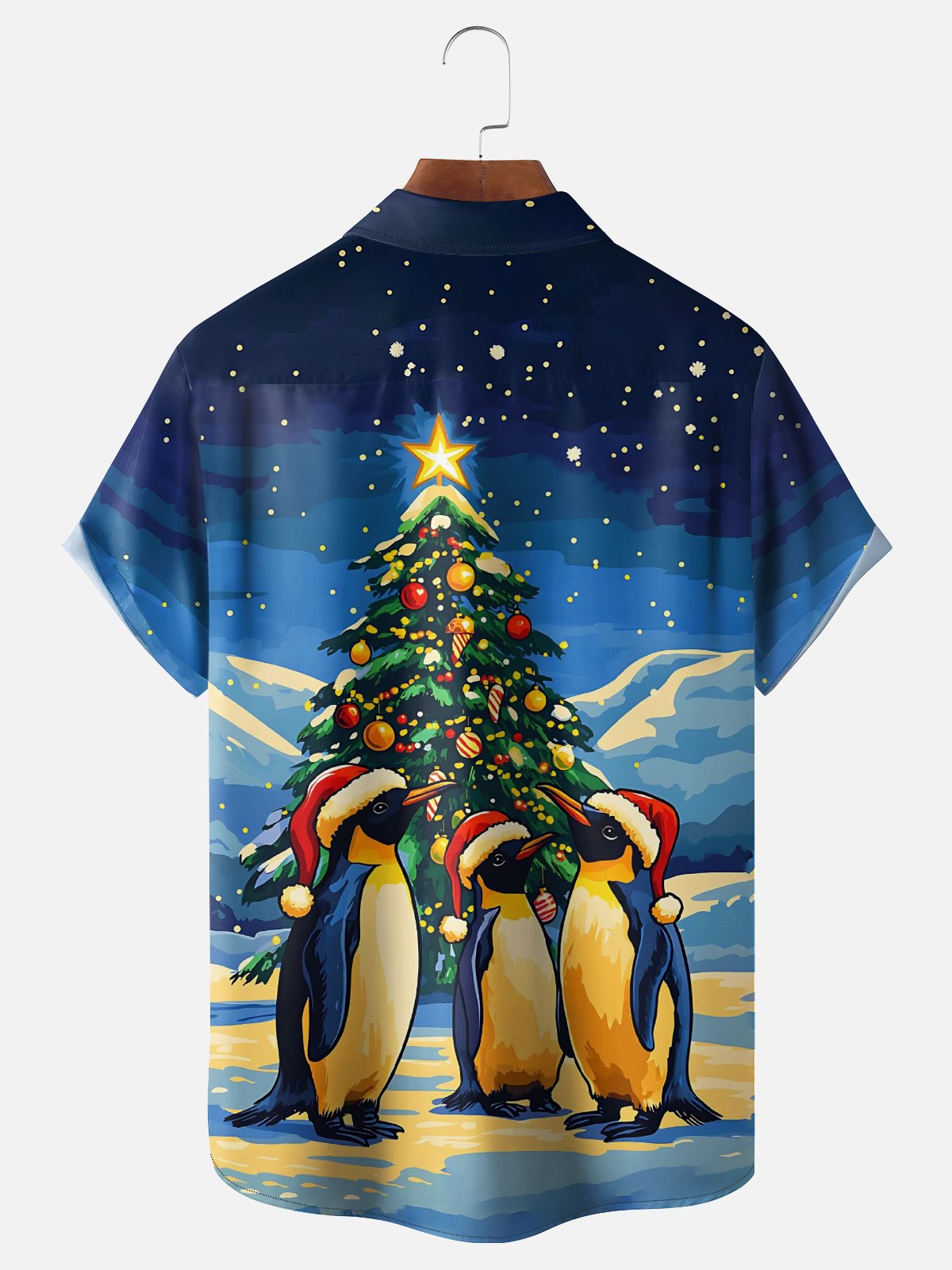 Moisture-wicking Christmas Santa Penguin Chest Pocket Casual Shirt