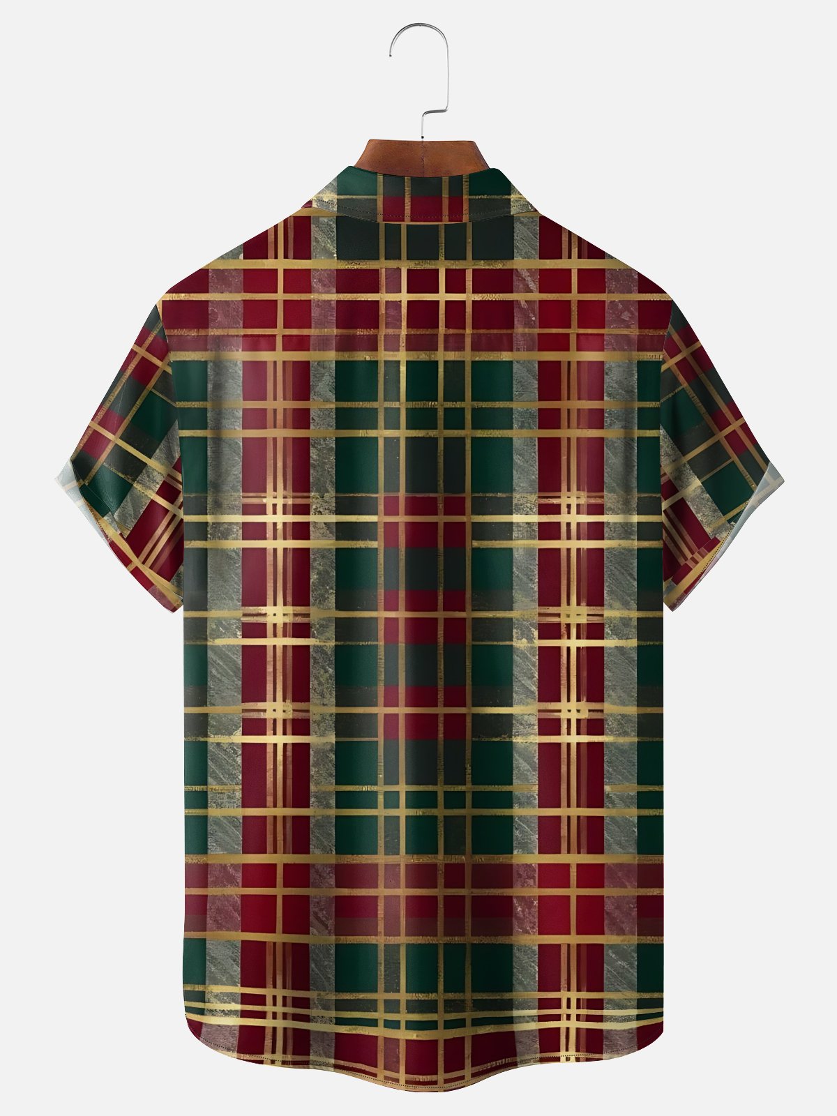 Moisture-Wicking Bigfoot Christmas Tree Lights Plaid Chest Pocket Hawaiian Shirt