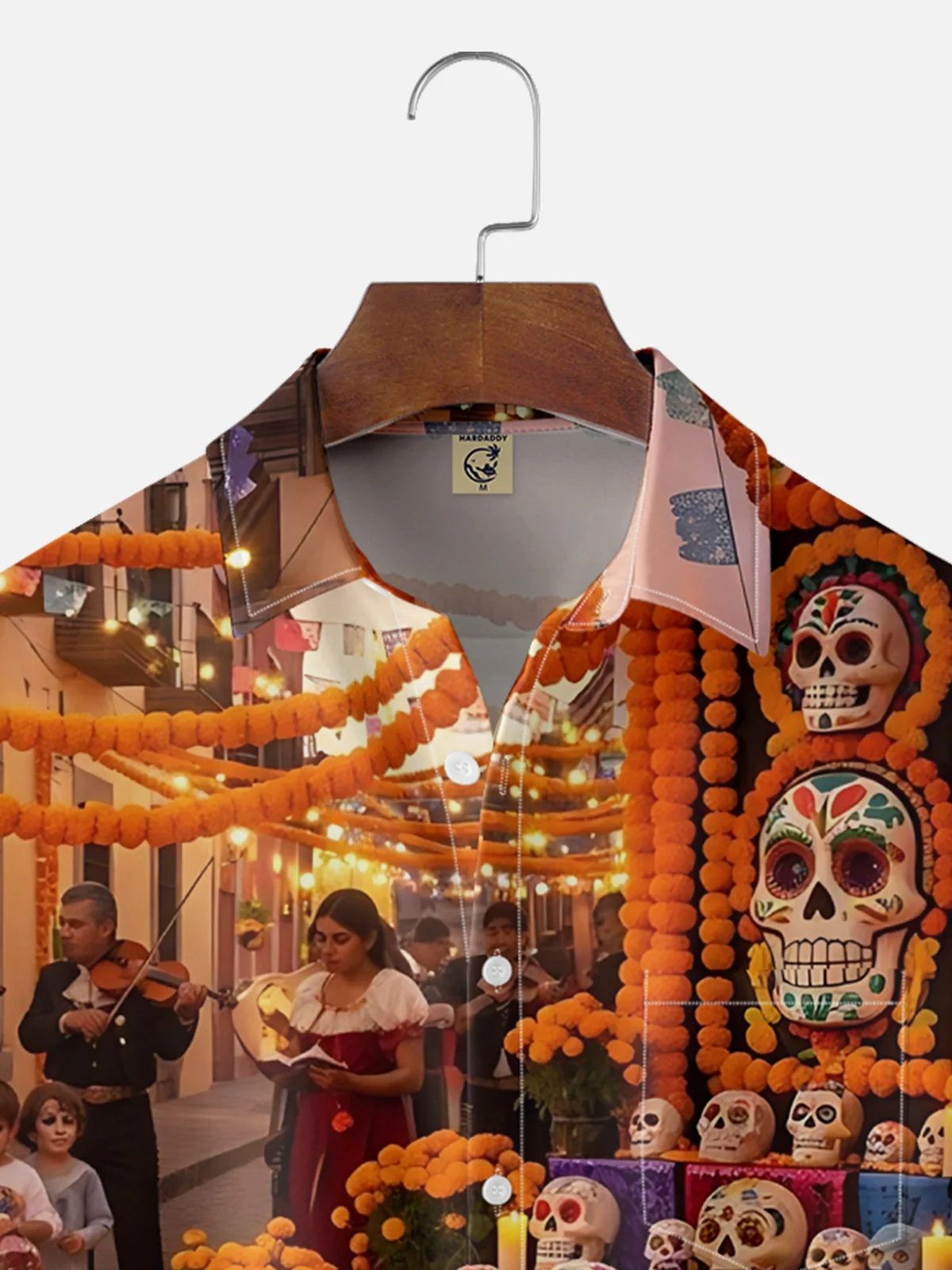 Moisture-wicking Day of the Dead Skeleton Fun Scene Chest Pocket Casual Shirt