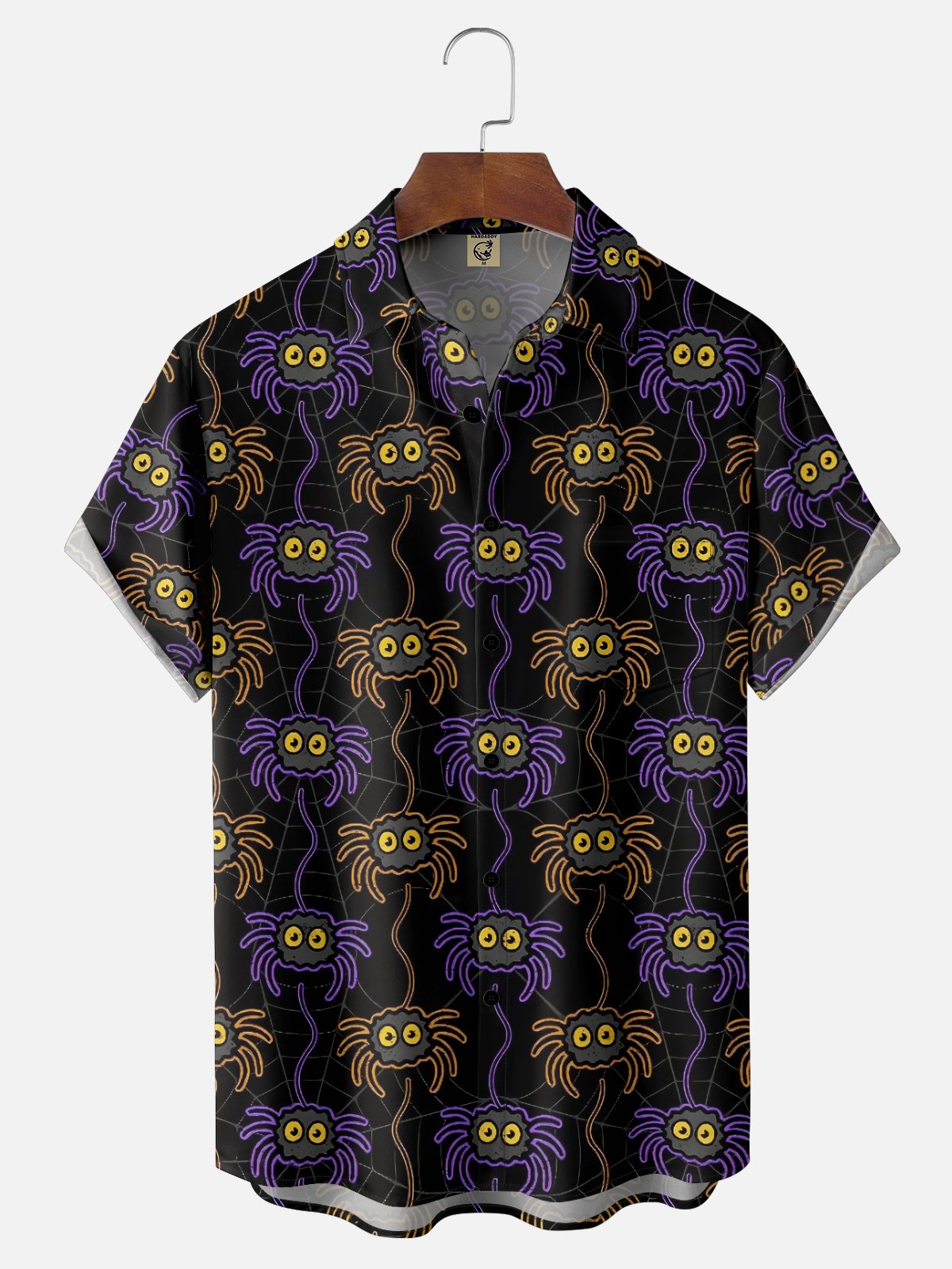Moisture-wicking Halloween Spider Web Chest Pocket Casual Shirt