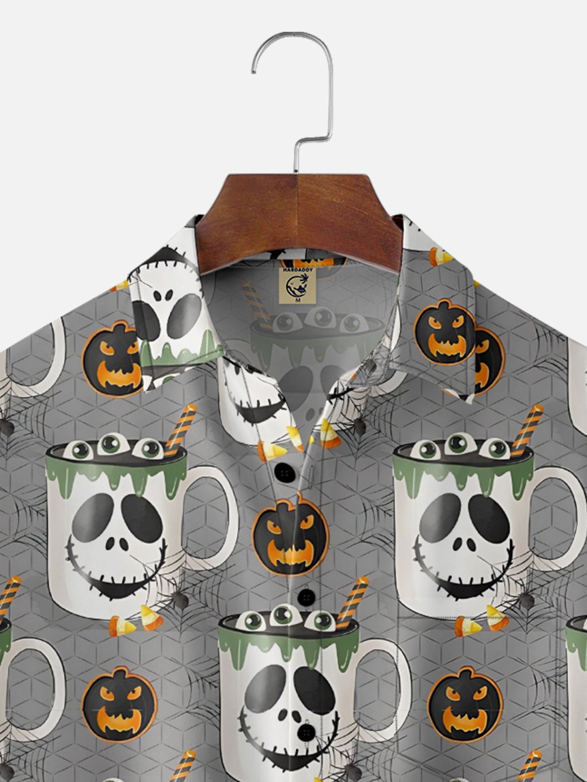 Moisture Wicking Halloween Pumpkin Ghost Chest Pocket Hawaiian Shirt