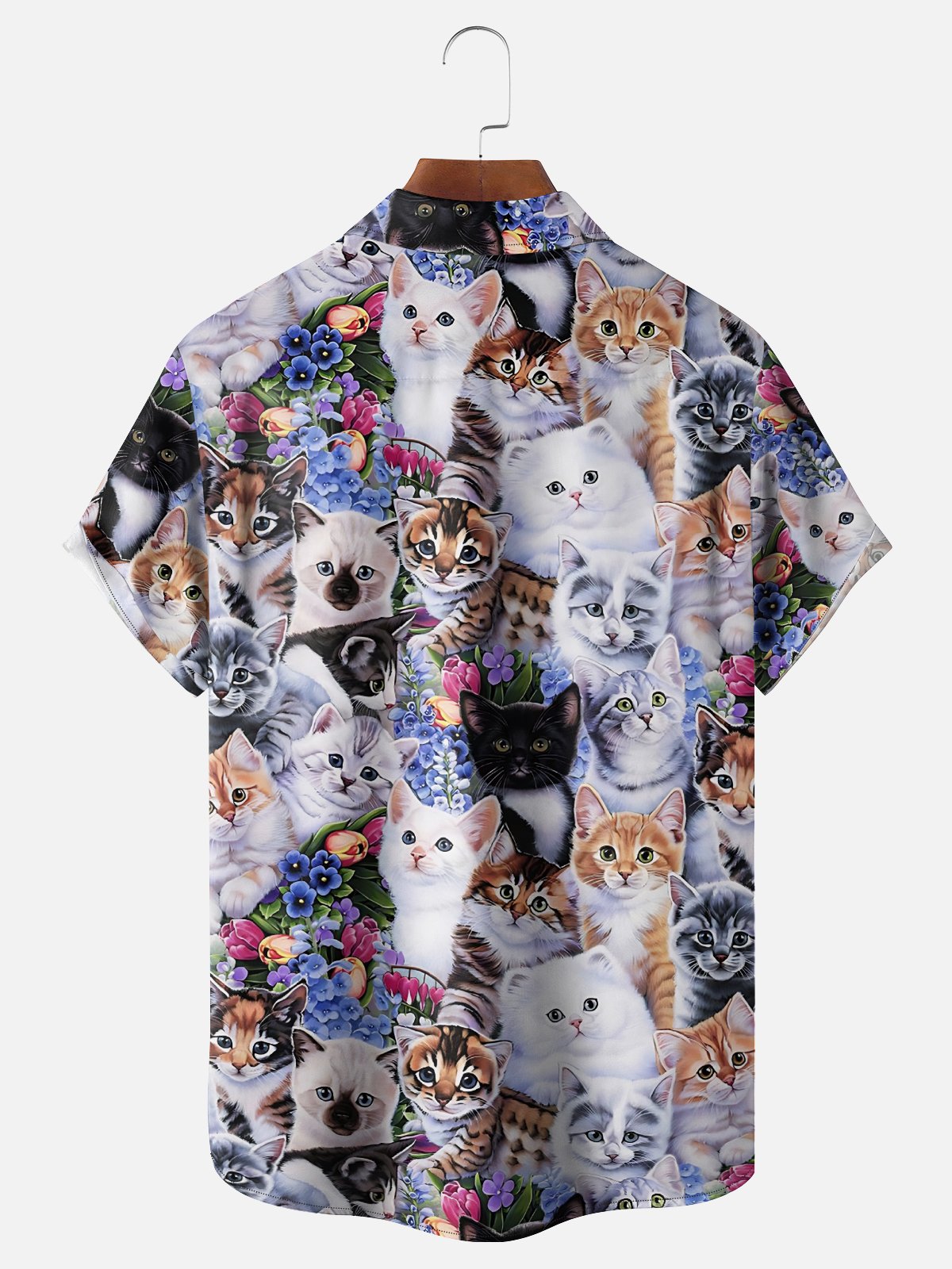 Moisture Wicking Floral Cat Chest Pocket Hawaiian Shirt