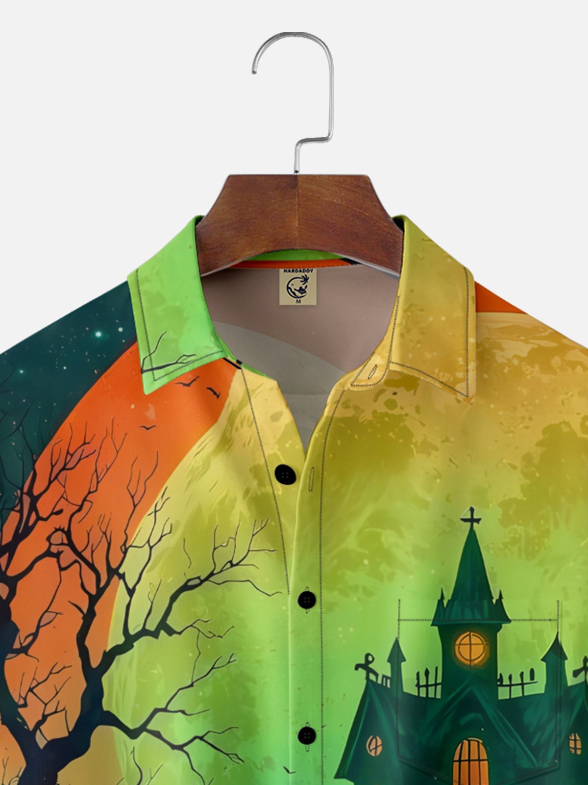 Moisture-wicking Halloween Pumpkin Castle Chest Pocket Casual Shirt