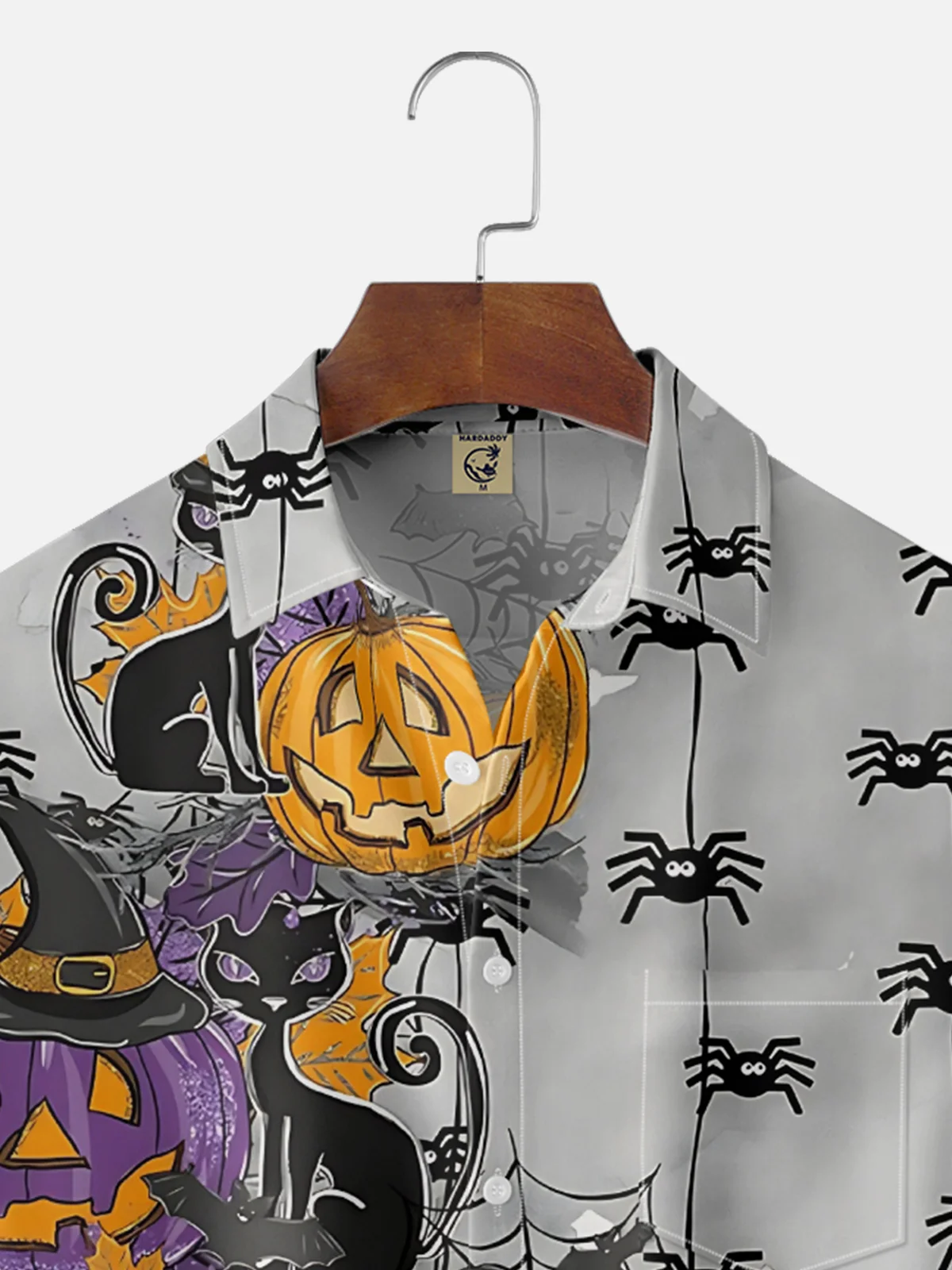 Moisture Wicking Halloween Pumpkin Spider Mao Chest Pocket Hawaiian Shirt