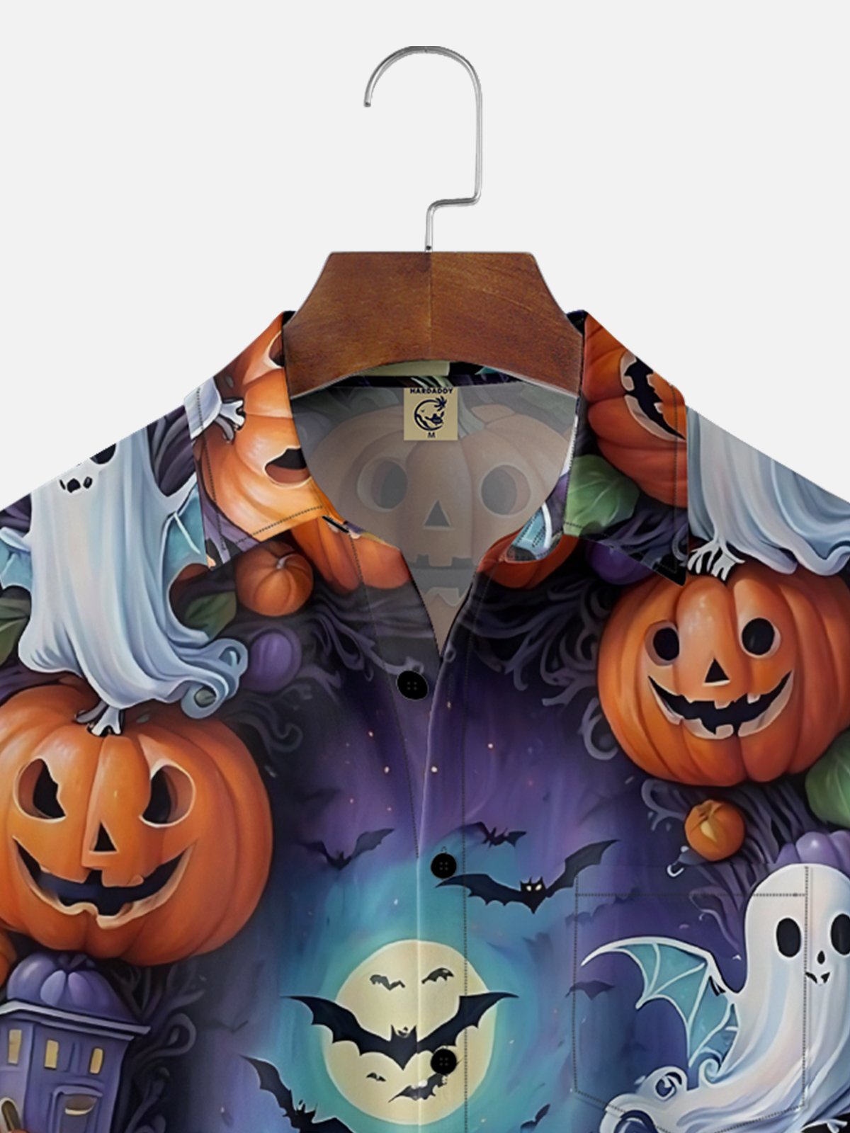 Moisture-wicking Halloween Castle Ghost Pumpkin Chest Pocket Casual Shirt