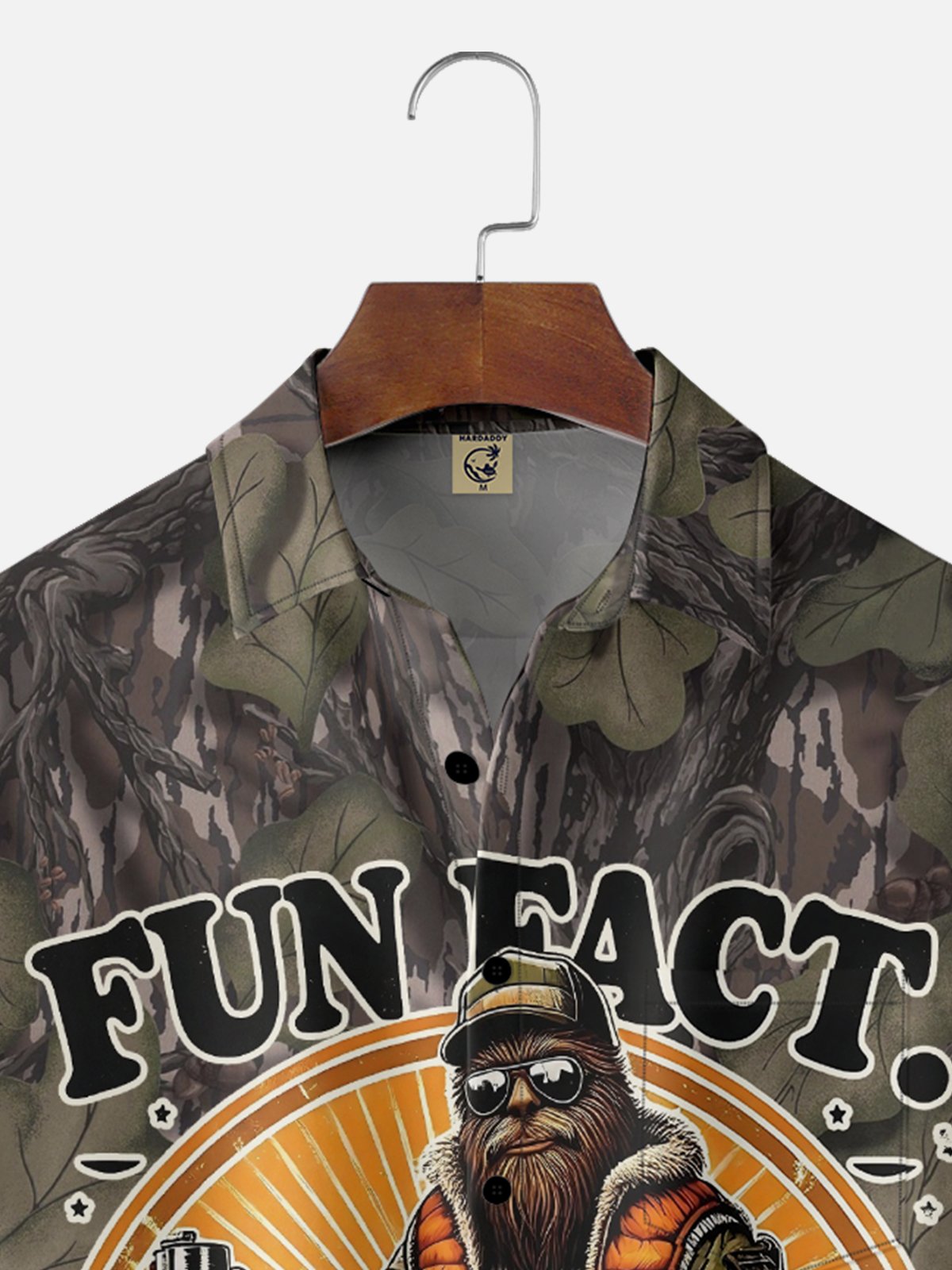 Moisture-Wicking Camping Campfire Bigfoot Chest Pocket Hawaiian Shirt