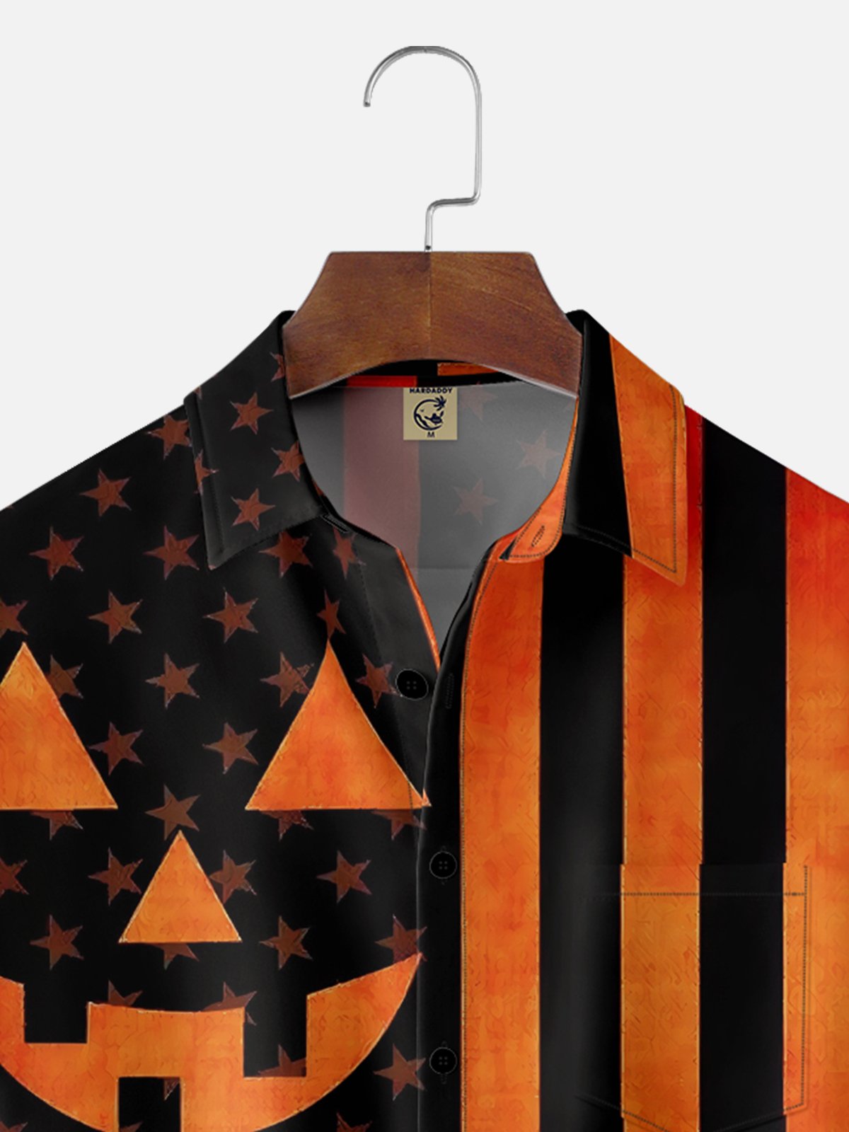 Moisture-wicking Halloween Pumpkin American Flag Funny Chest Pocket Casual Shirt